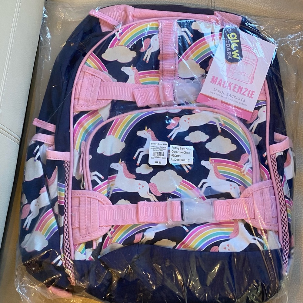 Pottery Barn large backpack Unicorn Glows in dark